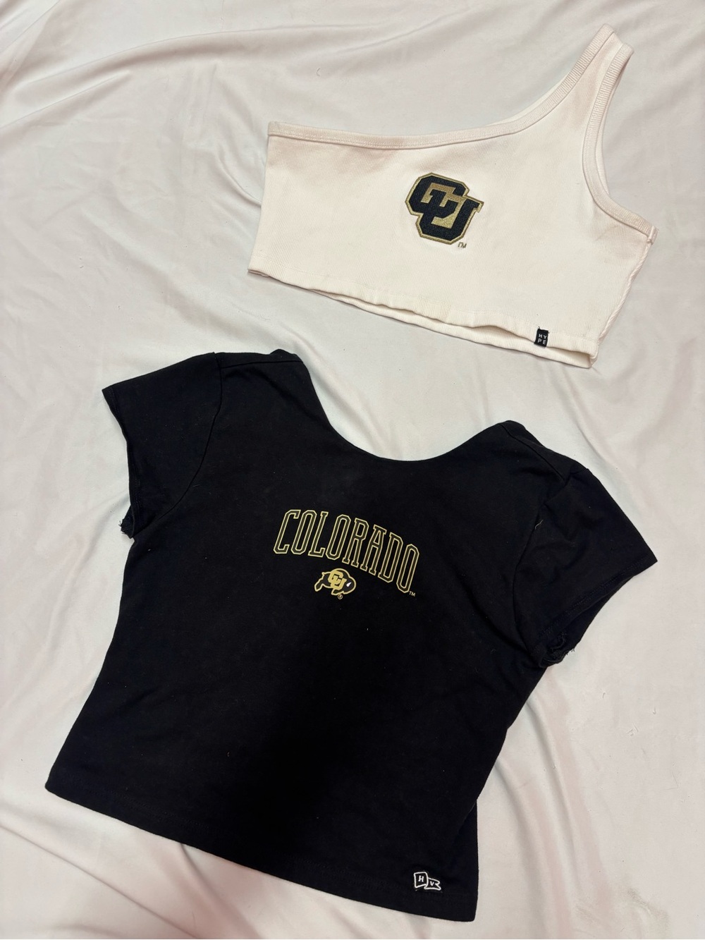 Hype And Vice CU Boulder Colorado Crop Tee & One-Shoulder Crop Tank Set | Medium